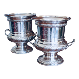 Pair English Silver Plate Campagna Urns- Champagne / Wine Coolers