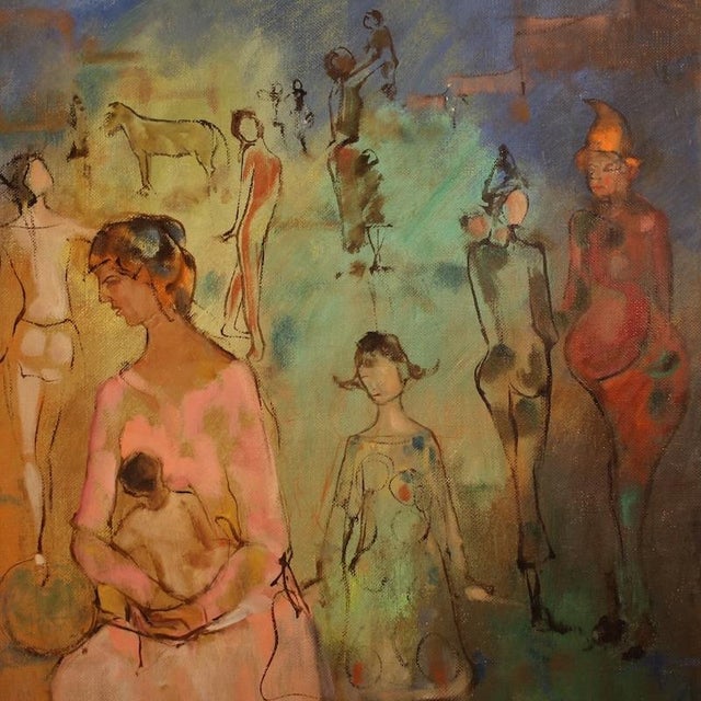 Italian Artist, Family of Acrobats, 1981, Mixed Media on Canvas For Sale - Image 9 of 16