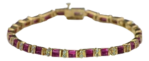 The Clarina: Ladies 14K Yellow Gold Line Bracelet set with 7.80 CTW Rubies and Diamonds