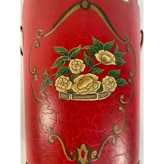 Red Tall Vintage French Tole Cachepot With Monteith Rim For Sale - Image 8 of 14