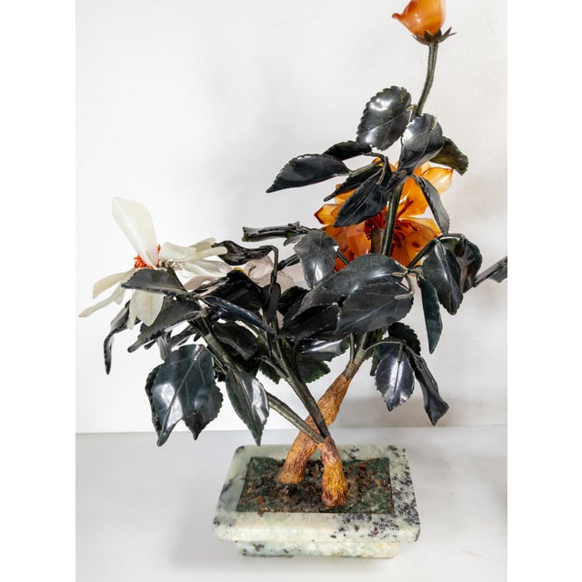 20th Century Chinese Chinoiserie Pair of Jade Trees With Nephrite, Carnelian and Rose Quartz For Sale - Image 11 of 18