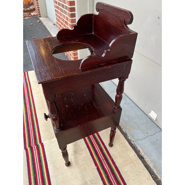 A Antique New England Sheraton Washstand Side Table, With Craquelure Paint Circa 1820’s For Sale - Image 10 of 12