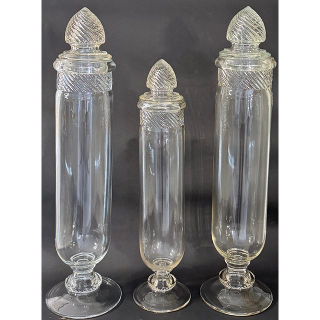 19th Century Molded Glass Apothecary Jars, Set of Three, Barley Twist Lids For Sale In New York - Image 6 of 11