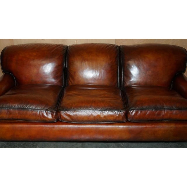 1 of 4 Hand Dyed Brown Leather Howards & Son Style Sofa Part of Suite For Sale - Image 5 of 18
