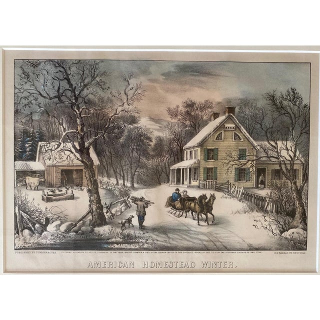 Currier Ives American Homestead Winter Handcoloured Lithograph