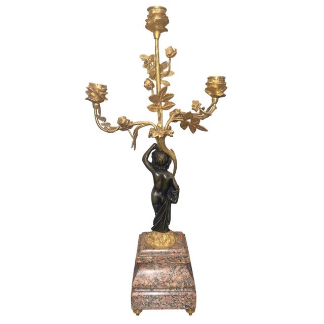 Pair of Late 19th C. French Belle Époque Candelabras Bronze, Gilt Metal & Marble For Sale - Image 9 of 9