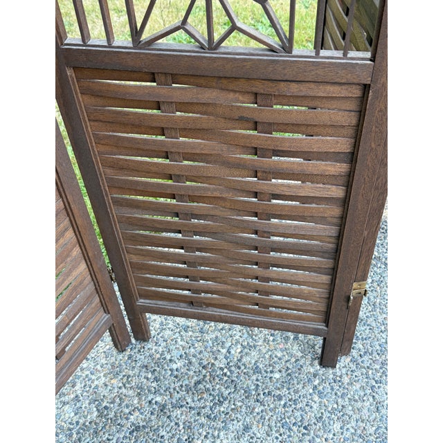 Vintage Japanese Mid-Century Modern Teak Shoji Six-Panel Folding Room Divider | Kumiko | 1960 For Sale - Image 4 of 12