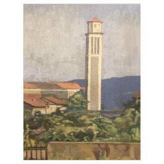 Frédéric Goerg, Depuis le potager vue sur l'église de St François-de-Sales, Chêne-Bourg, 1942, Oil on Canvas, Framed For Sale