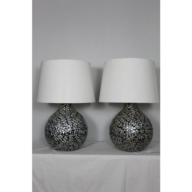 Glass Mid 20th Century Moroccan Style Pearl Inlay Lamps - a Pair For Sale - Image 7 of 12