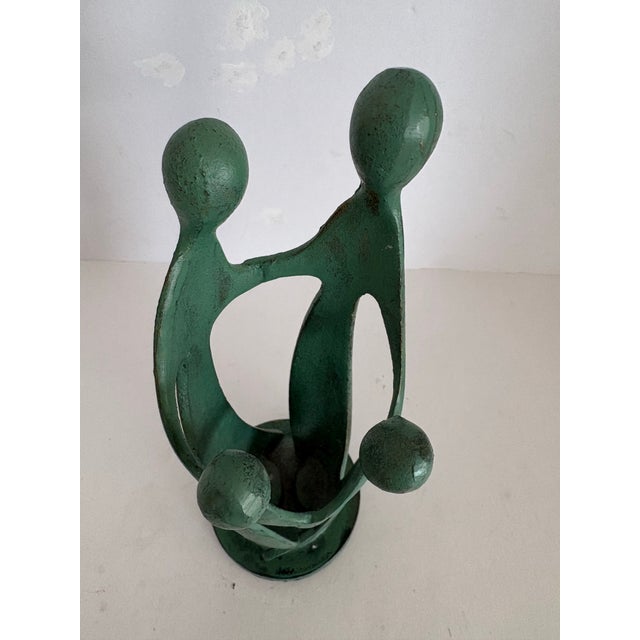Mid-Century Modern Vintage Mid Century Modern Abstract Family Sculpture | Green Patina Cast Metal Figurine | 1960s Modernist Home Decor For Sale - Image 3 of 8