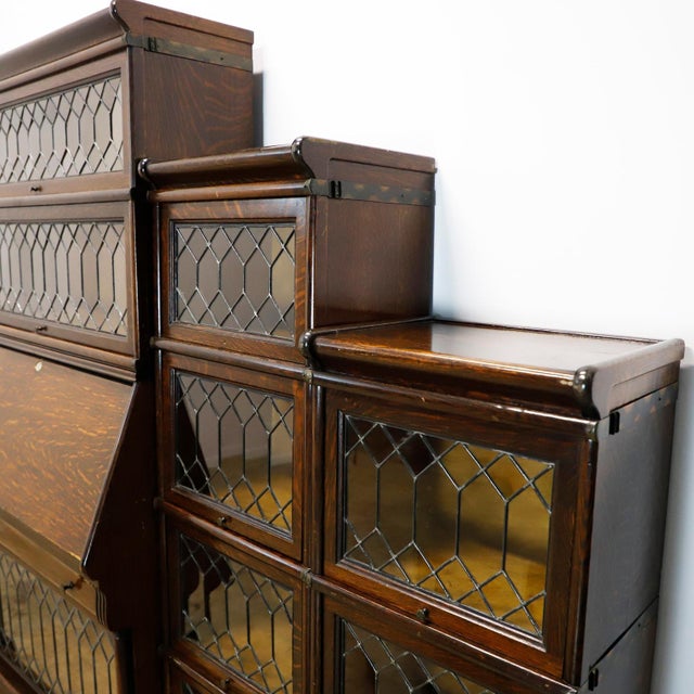 Early 20th Century Early 20th Century Rare Macey Sectional Bookcase made in Tiger Oak w/ Leaded Glass Doors. For Sale - Image 5 of 18