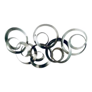1970s Curtis Jere Artisan House Brushed Aluminum "Continuity" 3 Dimensional Circles Abstract Art Wall Sculpture For Sale