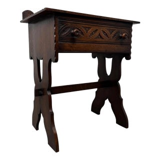 Antique English Oak Side Table with Gallery, 1900s For Sale