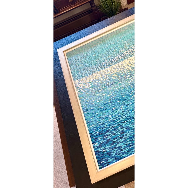 2020s Large Original Seascape Blue Ocean Coastal Original Oil Painting, Framed 40x40 For Sale - Image 5 of 7