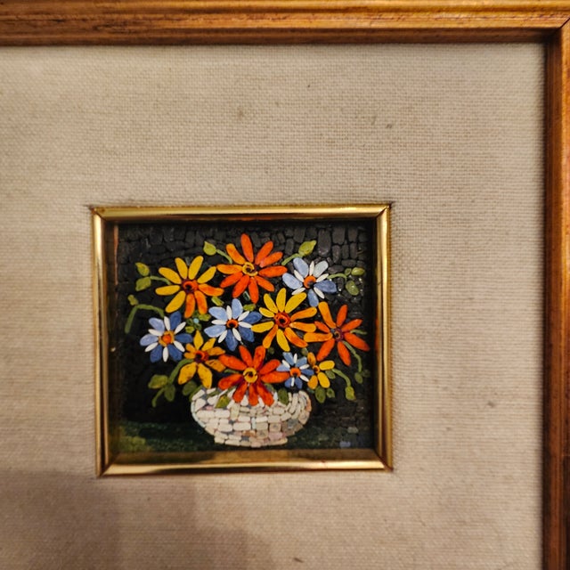 2001 Savelli Roma Micro Mosaic Flowers in a Vase With Certificate, Framed For Sale - Image 4 of 5