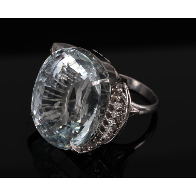 Late 20th Century Rare 62.78ct Natural Aquamarine & 0.25ct Diamond Platinum Ring, 29.1g Size 6 For Sale - Image 16 of 18