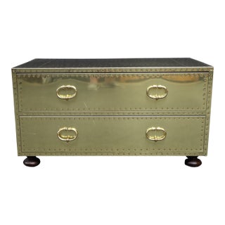 Sarreid Brass Clad Campaign Style Two-Drawer Chest For Sale