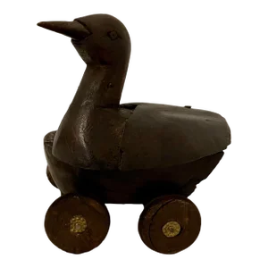 Vintage Wood Duck Folk Art Wood Sculpture Duck on Wheels Hand Made