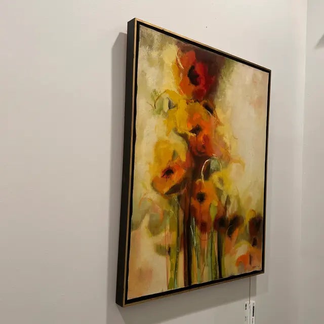 Abstract Framed Abstract Giclee on Canvas Featuring Colorful Poppies For Sale - Image 3 of 8