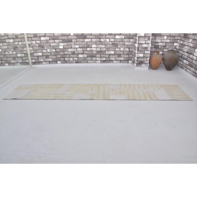 White Tribal White Patchwork Runner Rug, 1960s For Sale - Image 8 of 11