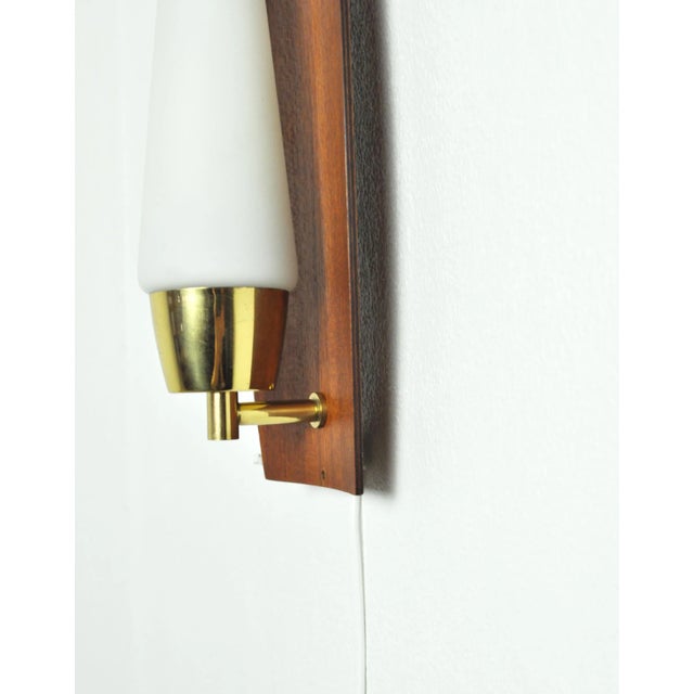 Brown Scandinavian Modern Wall Light in Teak Brass and Opaline Glass, 1960s For Sale - Image 8 of 11