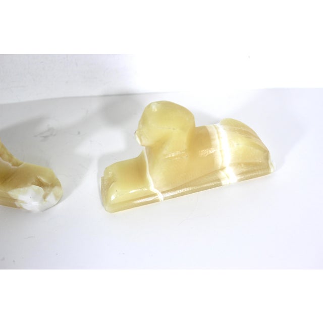 Pair of Vintage Carved Alabaster Sphinx Shelf or Coffee Table Styling Onyx Bookends For Sale - Image 9 of 9