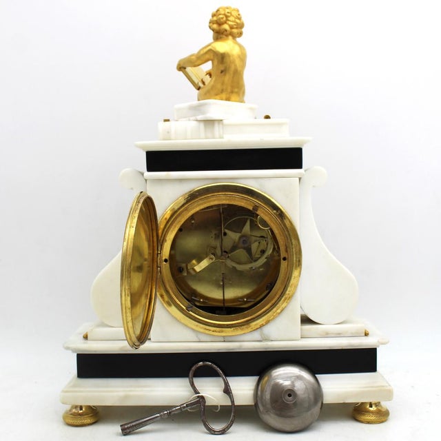 Louis XVI Pendulum Clock in Gilt Bronze and Marble, 1700s For Sale - Image 5 of 15