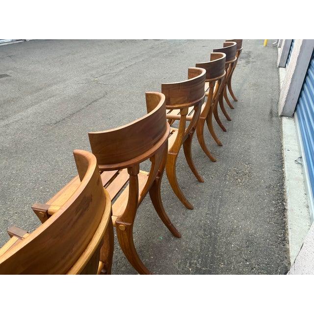 Teak Klismos Patio Dining Chairs. - Set of 6 For Sale - Image 4 of 12