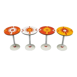 Mid Century Orange Yellow White Round Side Tables by R. Johnson - Set of 4