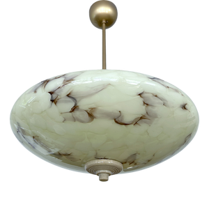 Art Deco Pendant Light in Ivory Marble Glass, 1930s