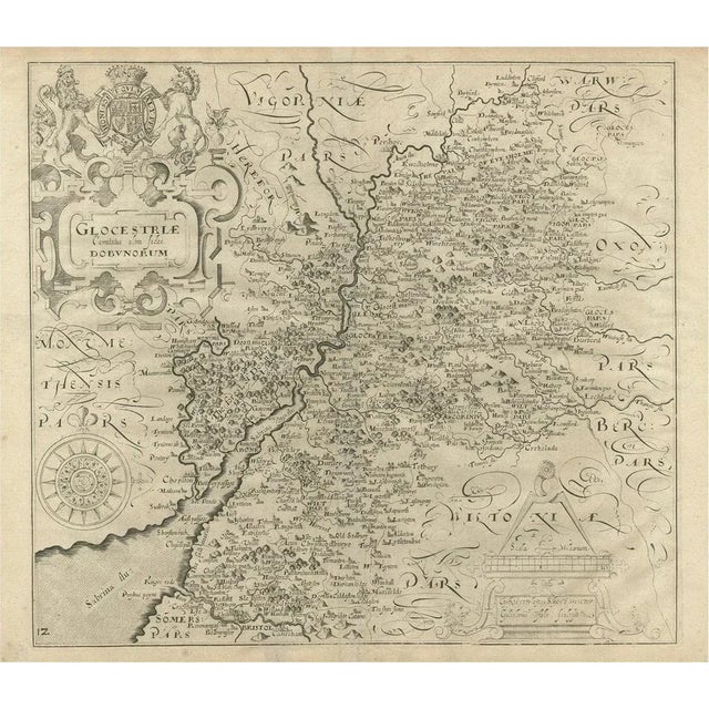 Antique Map of Gloucestershire in Britain by Camden, 1637 For Sale - Image 6 of 6