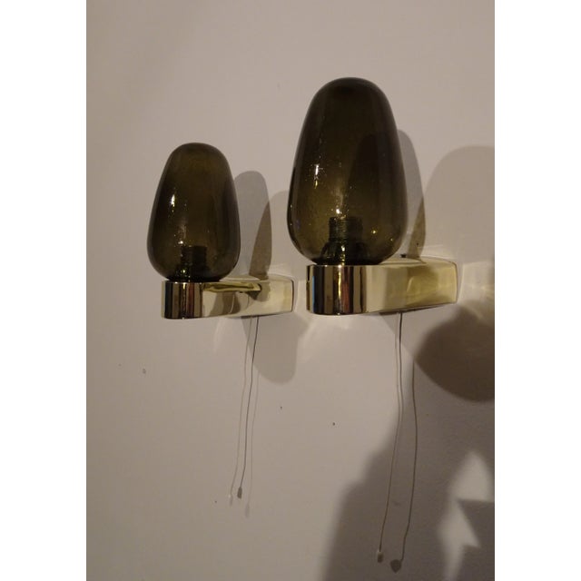 Mid-Century Modern Vintage Scandinavian Wall Sconces in Glass with Spare Shade, 1970s, Set of 2 For Sale - Image 3 of 7