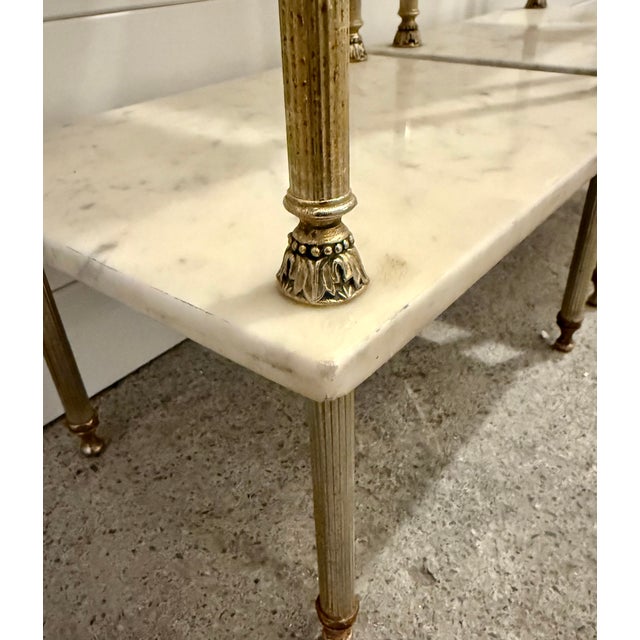 Vintage Pair of Two Tiered Marble Side Tables or Etageres For Sale - Image 11 of 11