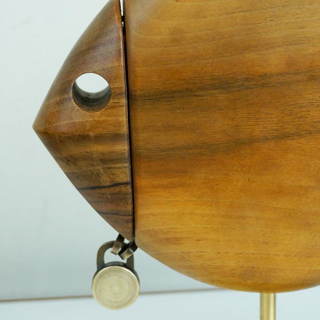 Mid-Century Austrian Walnut and Brass Fish Money Box attributed to Carl Auböck, 1950s For Sale - Image 11 of 16