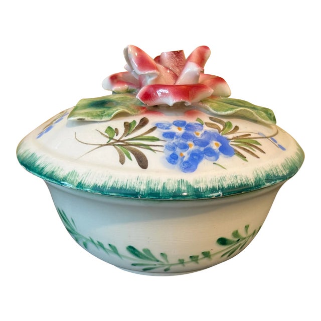 1990s Italian Renaissance Revival Faience Trinket Box For Sale