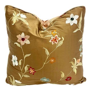 Vintage Floral Embroidered Silk Pillow For Sale
