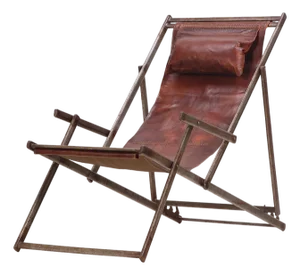 A French Folding Iron and Leather Lounge Chair, Circa 1970.