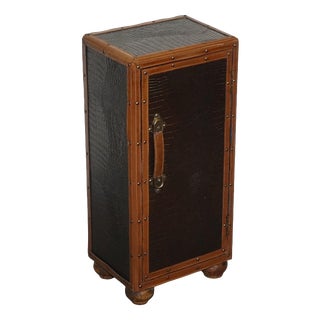 Vintage Brown Faux Crocodile Leather Trunk For Sale