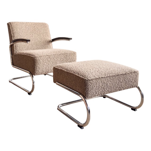 Set of Model 411 Cantilever Lounge Chair and Ottoman from Thonet, Germany, 2000s For Sale