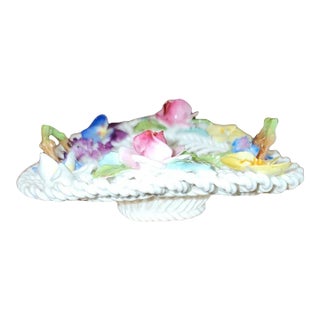 1920s Crown Staffordshire Woven Porcelain Flower Basket For Sale