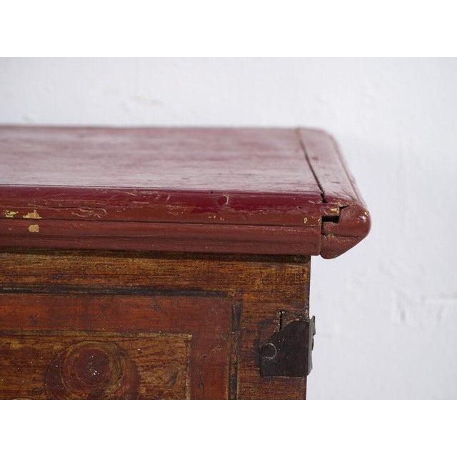 Wood Antique Red Colored Trunk in Wood, 1900s For Sale - Image 7 of 12