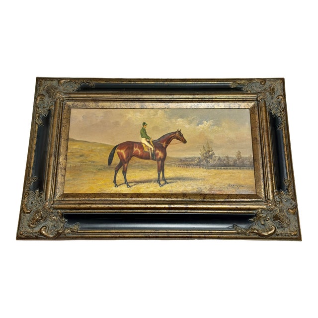 Mid 20th Century Very Rare Signed Robinson Traditional Equestrian Racehorse & Jockey Oil Paintings – Framed Pair For Sale
