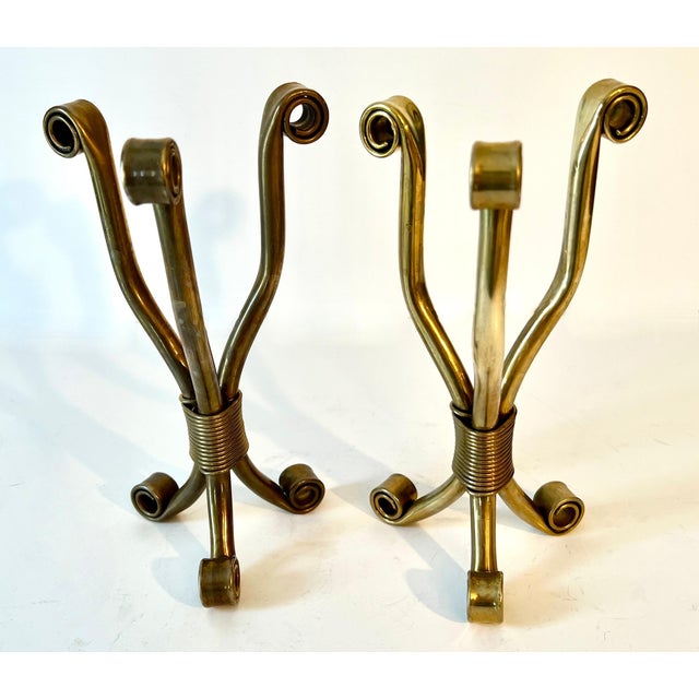 Mid-Century Modern Solid Brass Stands or Object Holders with Wrapped Brass Cord - Set of 2 For Sale - Image 3 of 8
