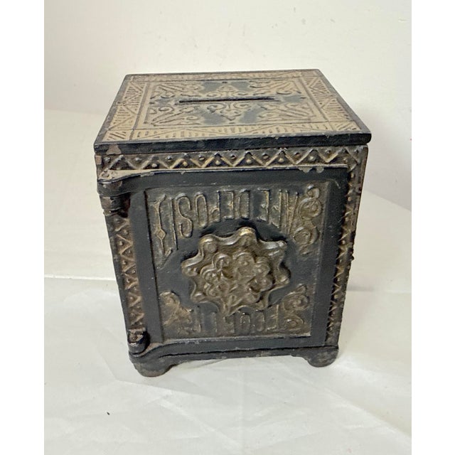 American Rare Mistake Antique 1888 Cast Iron Security Safe Deposit Lockable Still Bank For Sale - Image 3 of 12