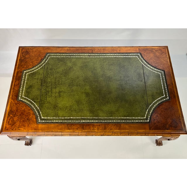 Mid 20th Century Large English Chippendale Style Burl Walnut Partners Desk With Ogee Molded Drawers For Sale - Image 6 of 18
