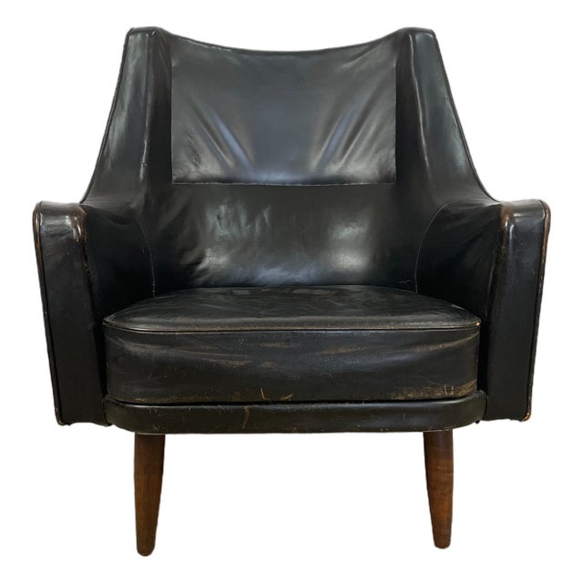 Black Leather Lounge Chairs attributed to Ib Kofod-Larsen, Denmark, 1960s, Set of 2 For Sale
