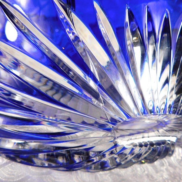 Large 1960s Blue Cut to Clear Bowl With Flower Design For Sale - Image 12 of 12