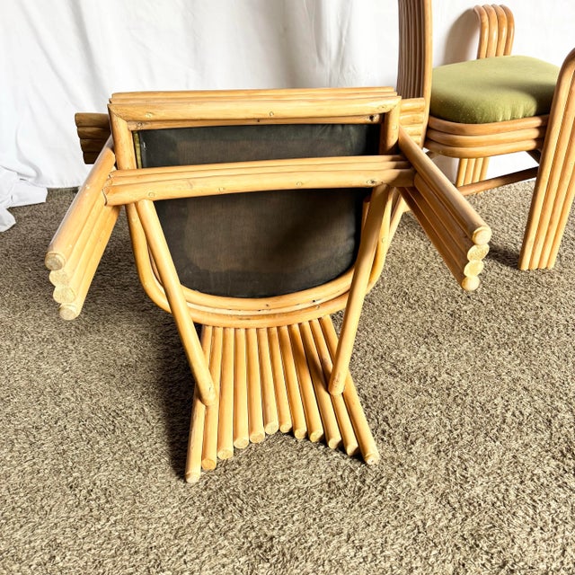 Brown Vintage Boho Coastal Sculpted Rattan High Back Dining Arm Chairs - Set of 4 For Sale - Image 8 of 10