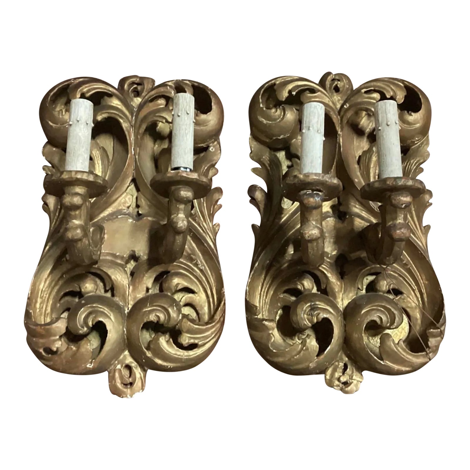 A Pair of Late 19th Century Italian Rococo Inspired Sconces | Chairish