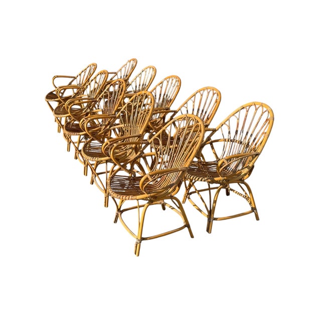 Vintage Rattan Armchairs, 1960s, France, Set of 10 For Sale - Image 6 of 18